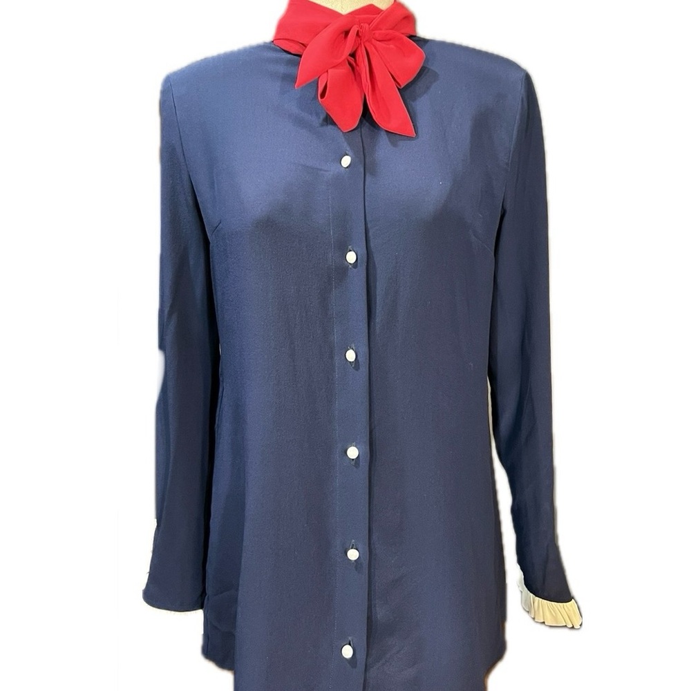 Gucci Navy Button Down Shirt with Red Bow Size 42 price$260